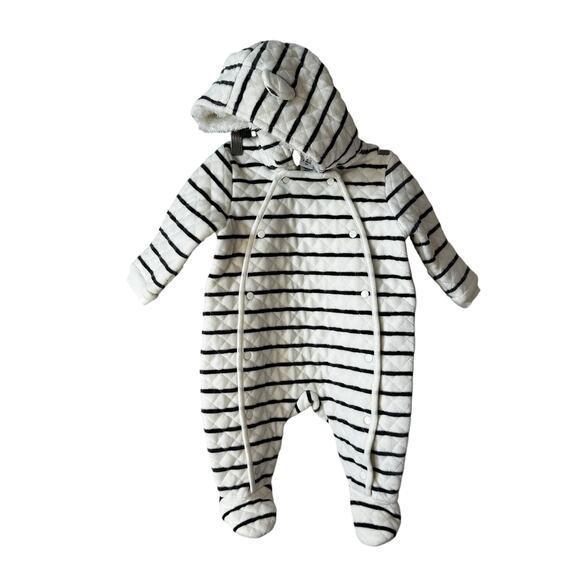 New Nordstrom Baby Hooded Bunting Striped Ivory Egret Size 3 Months - Picture 1 of 8